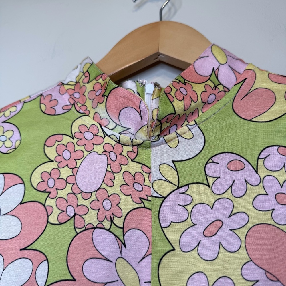 J. Peterman Psychedelic Floral Print Mandarin Collar Wide Leg Retro Mod Jumpsuit - Picture 6 of 16